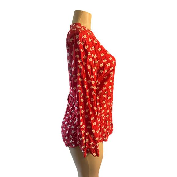 M ModCloth Red Safari As I Can See Elephant Printed Button-Down Shirt Blouse Top - Picture 6 of 7